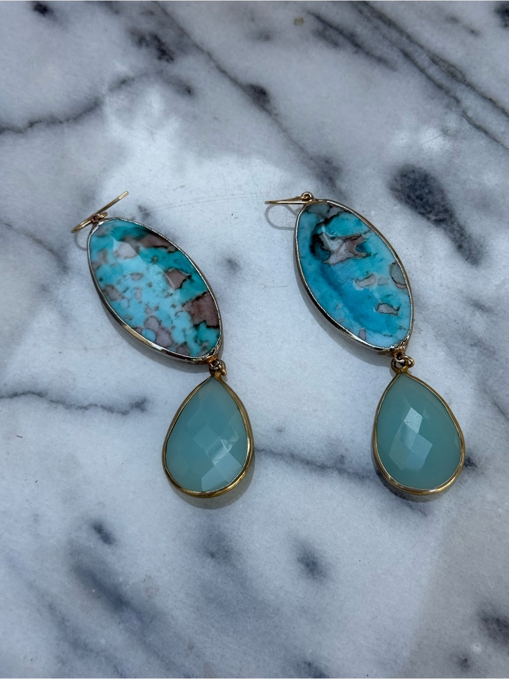 Blue & Turquoise Stone Drop Earrings